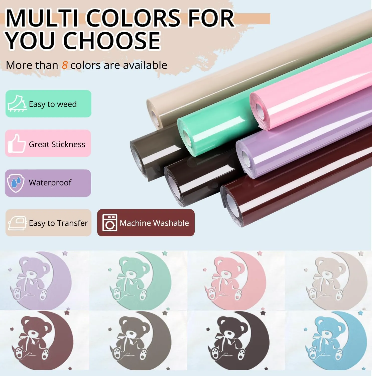 3D Puff Heat Transfer Vinyl for T-Shirt - 10" x 6ft （8 Colors）