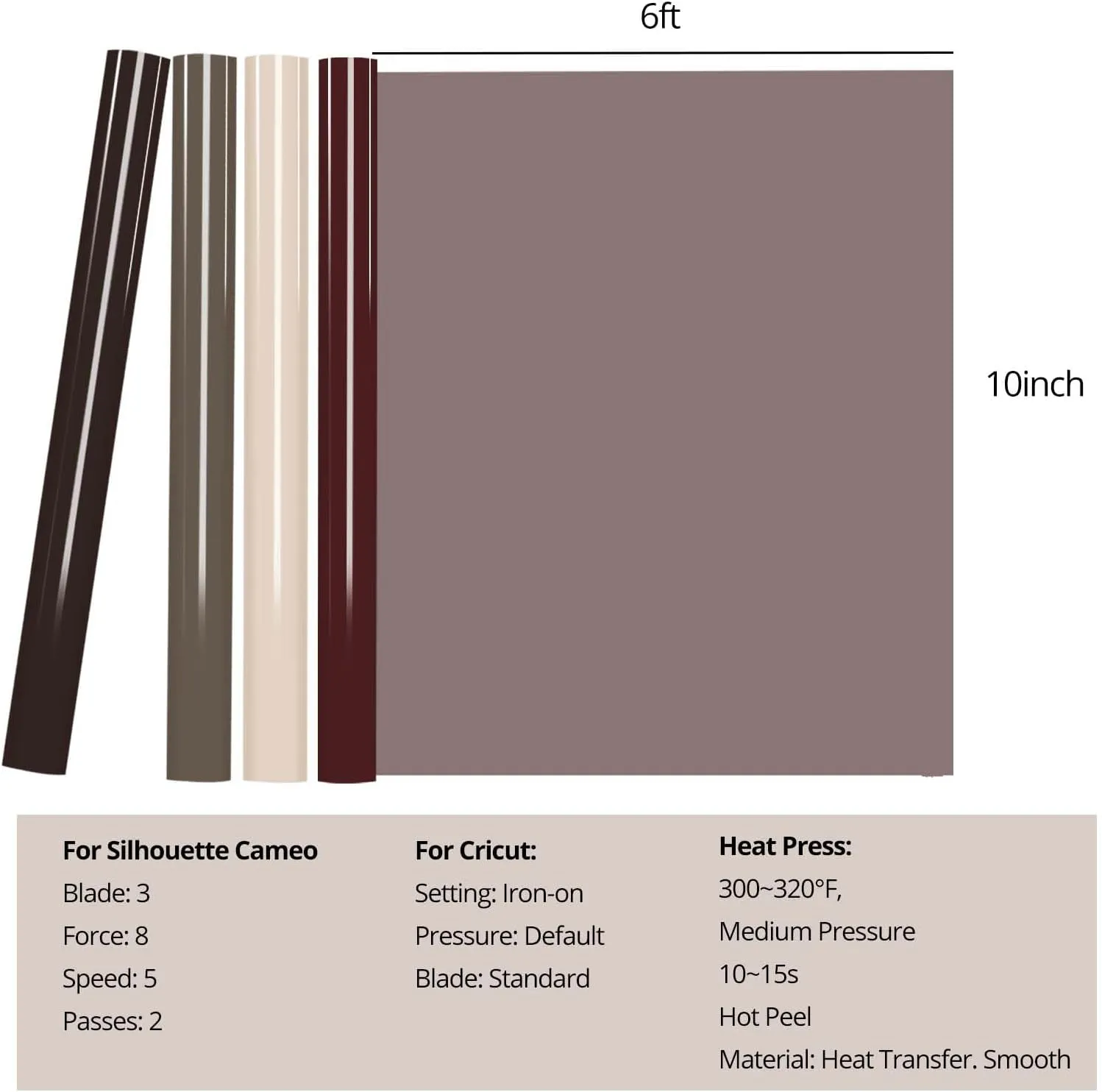 3D Puff Heat Transfer Vinyl for T-Shirt - 10" x 6ft （8 Colors）