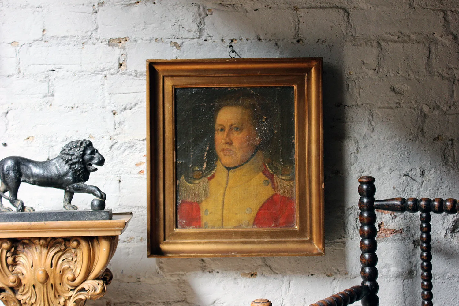 A Good Continental Provincial School Oil on Canvas Portrait of an Military Officer c.1800-1810