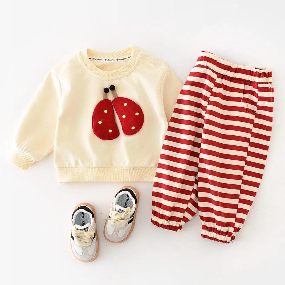 Adorable Ladybug Striped Sweatshirt Set