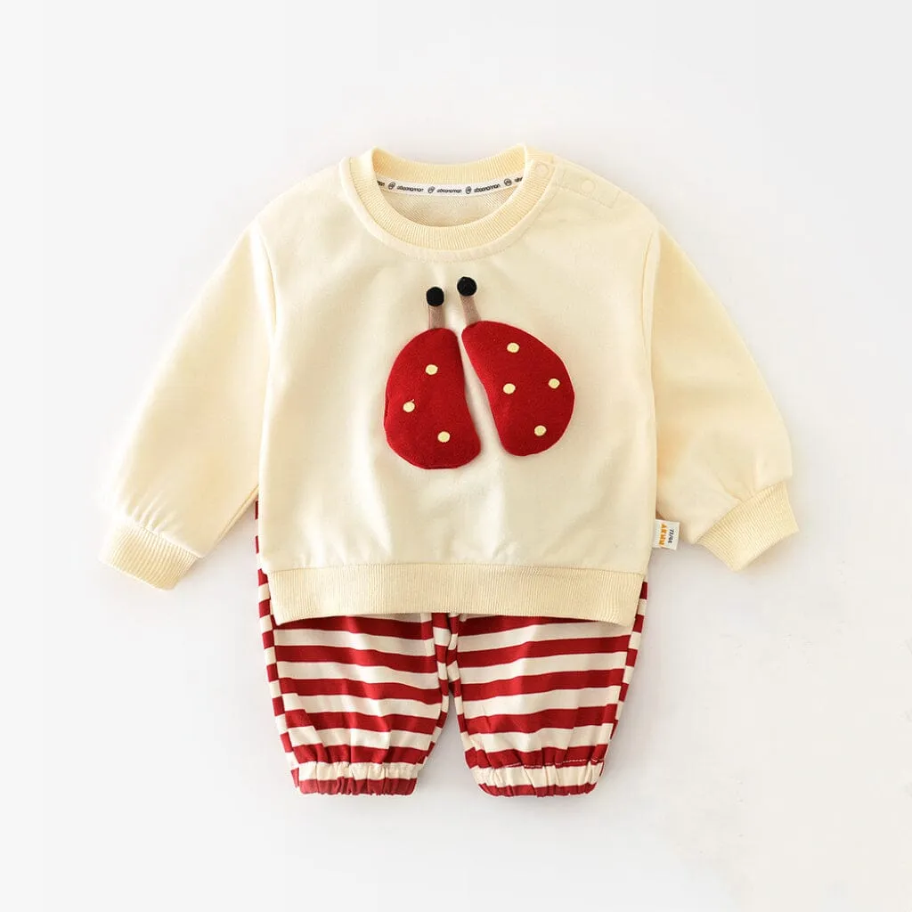 Adorable Ladybug Striped Sweatshirt Set