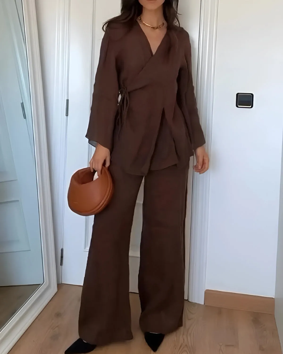 Adriana | Wrap Top & Wide Leg Pants Set