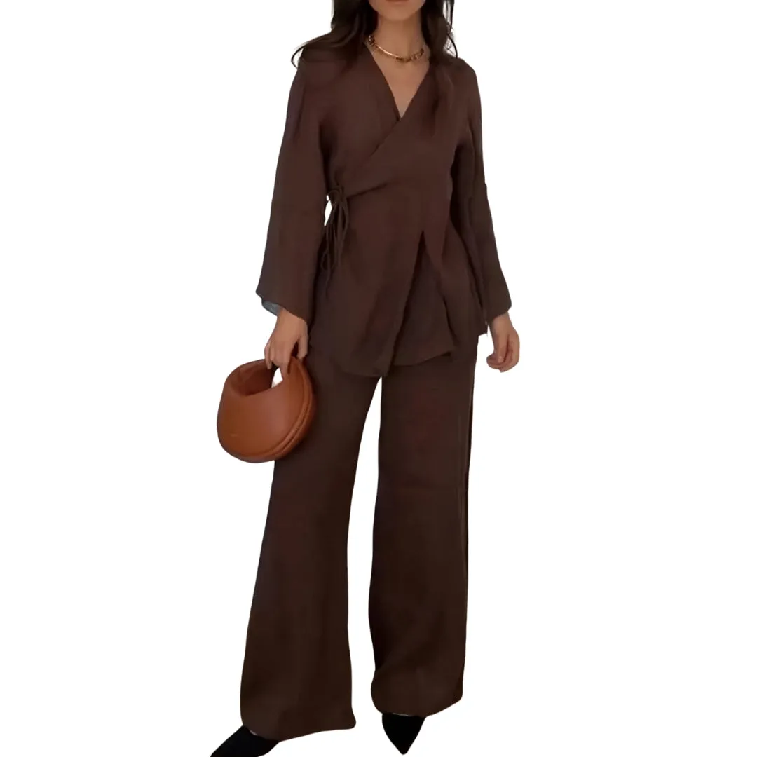 Adriana | Wrap Top & Wide Leg Pants Set