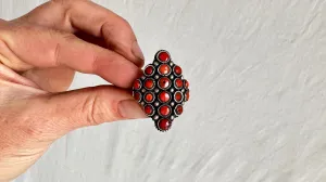 Antique Coral and Sterling Ring. India. Gorgeous! size 9. 1053