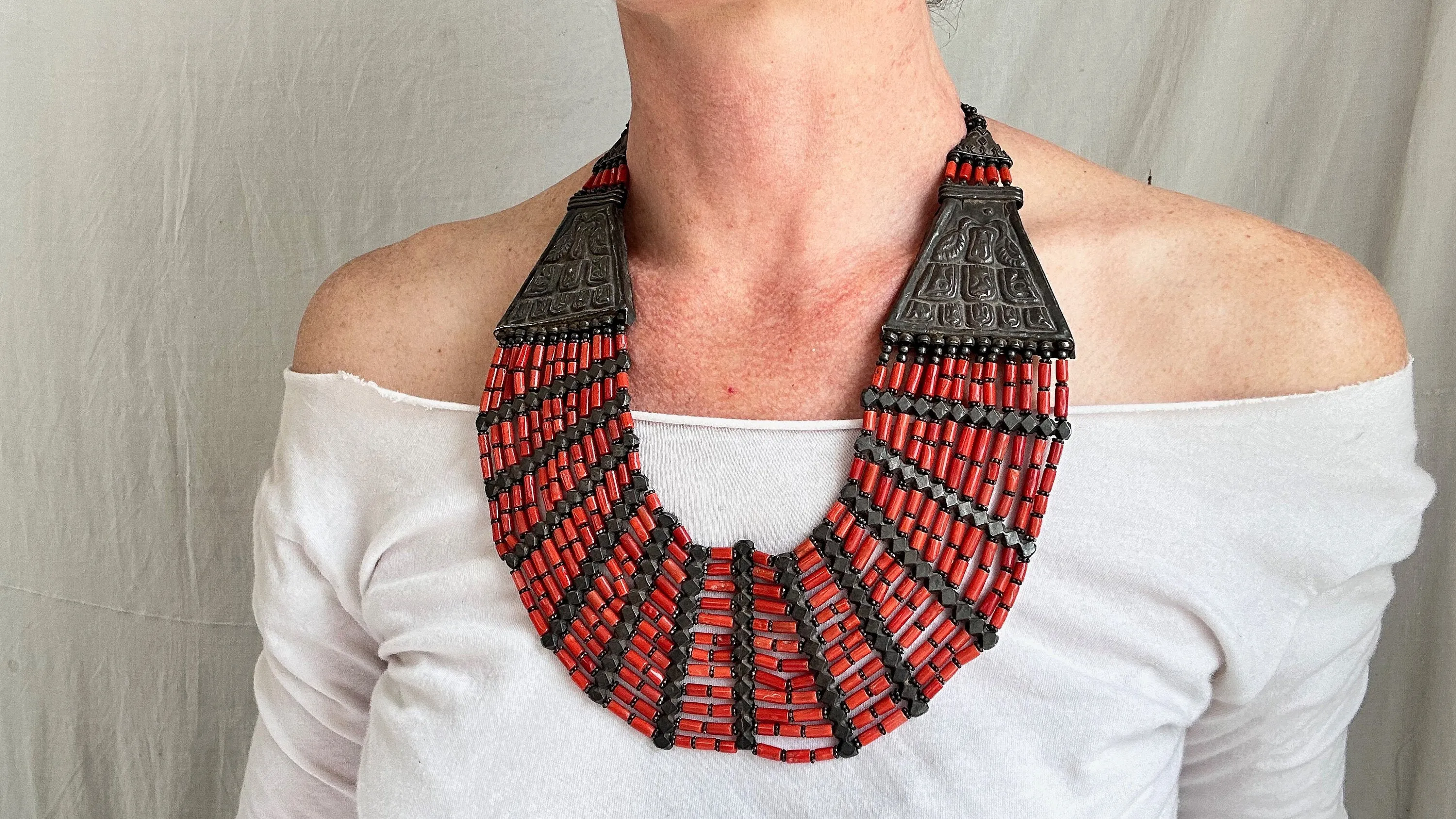 Antique Coral Necklace. Multi Strand. 1024