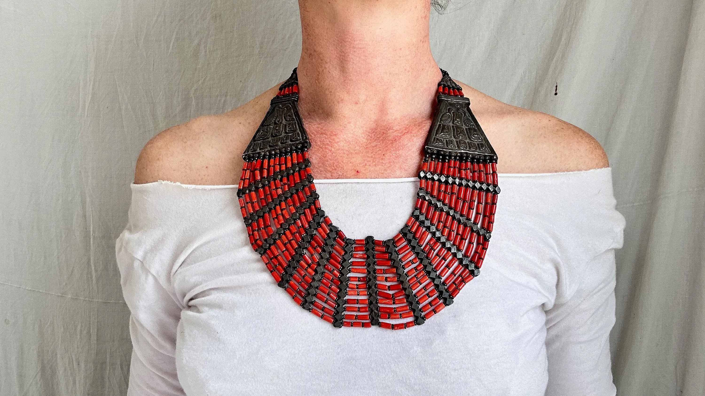 Antique Coral Necklace. Multi Strand. 1024