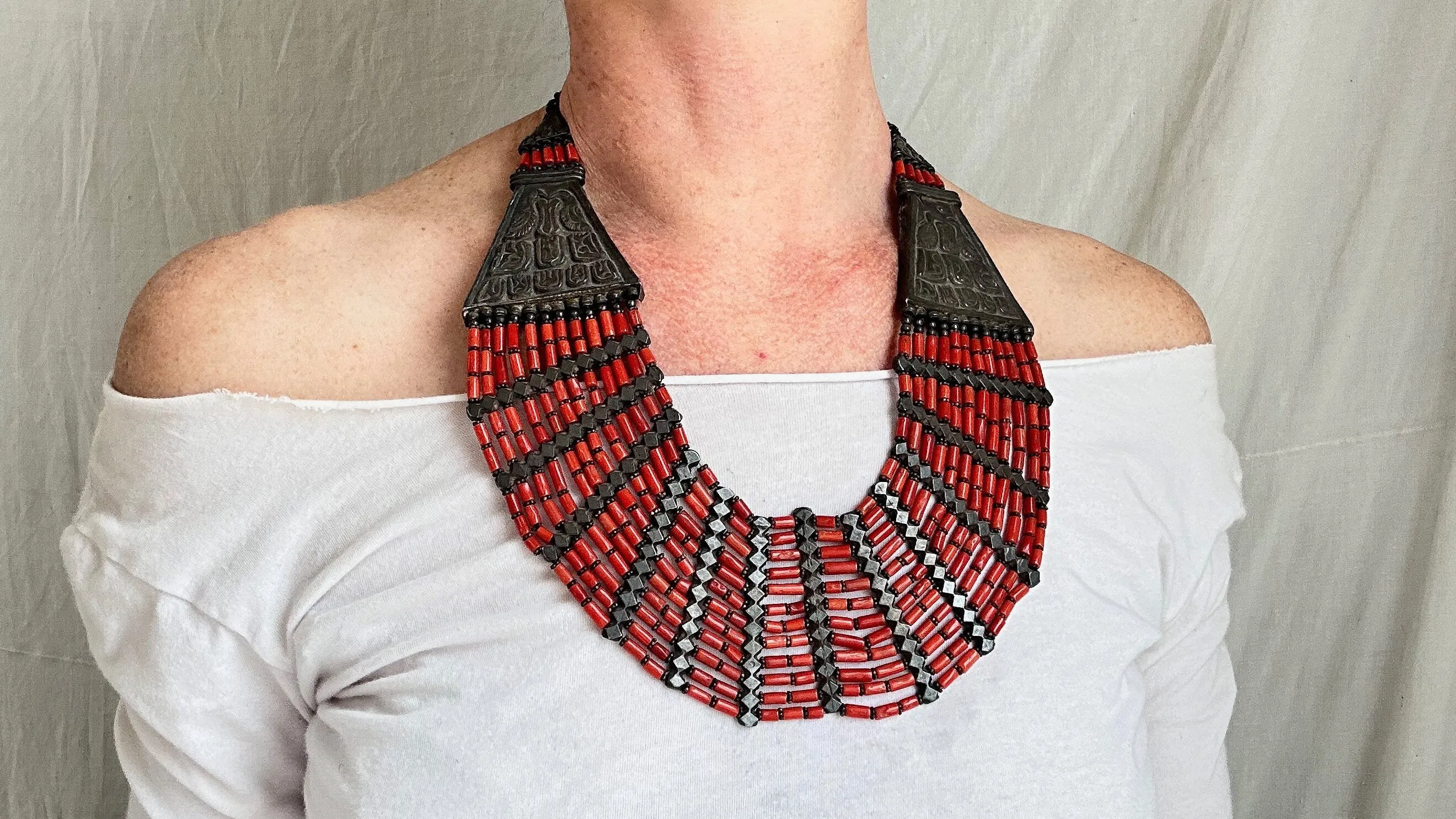 Antique Coral Necklace. Multi Strand. 1024