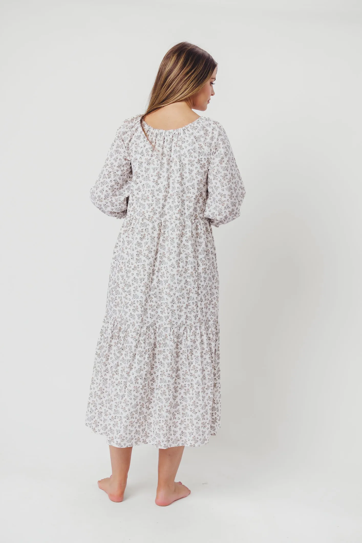 Avery Tiered Linen-Blend Midi Dress in Off-White - Bump Friendly and Inclusive Sizing