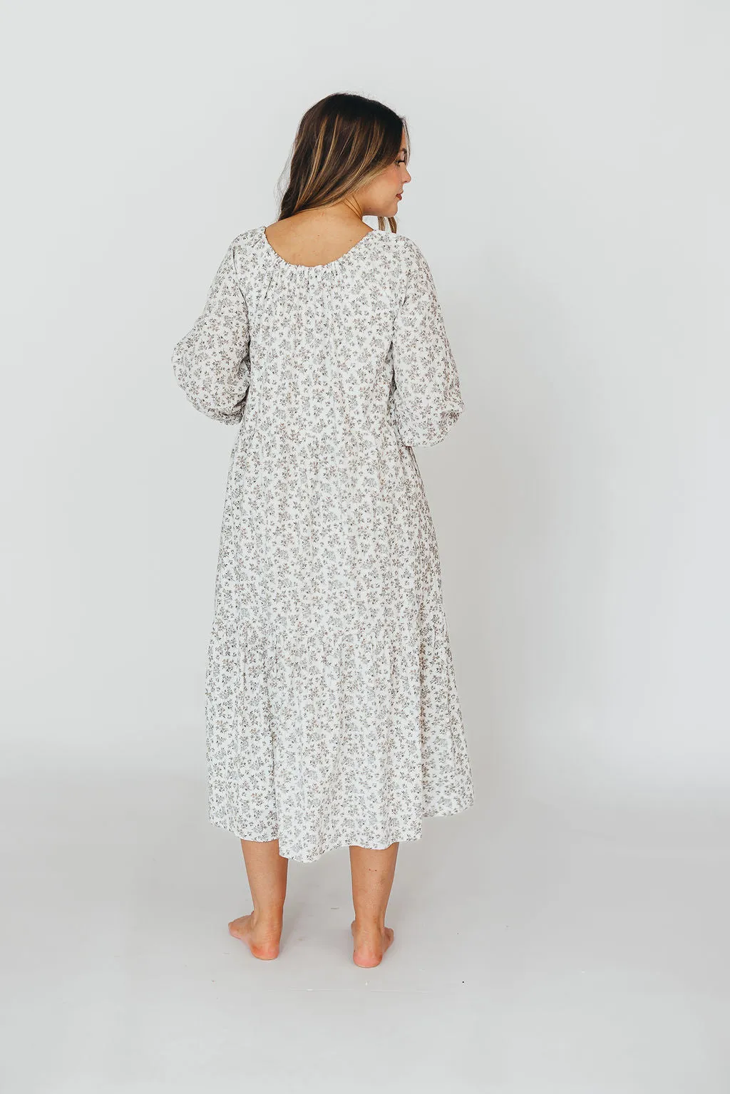 Avery Tiered Linen-Blend Midi Dress in Off-White - Bump Friendly and Inclusive Sizing