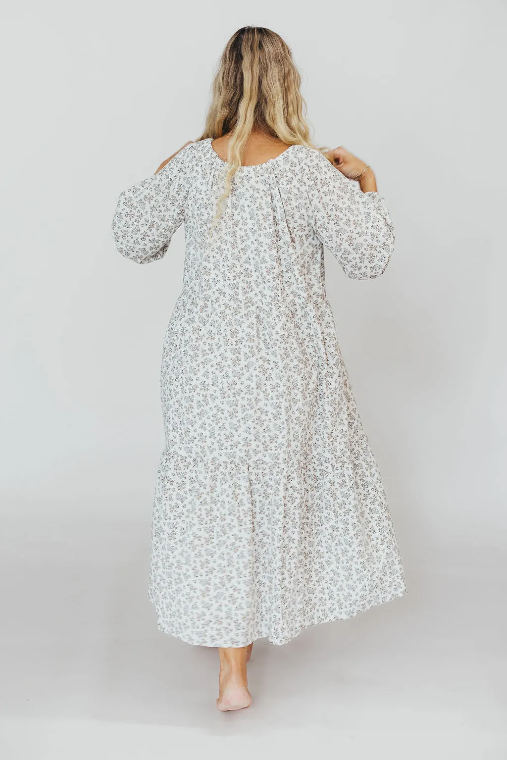 Avery Tiered Linen-Blend Midi Dress in Off-White - Bump Friendly and Inclusive Sizing