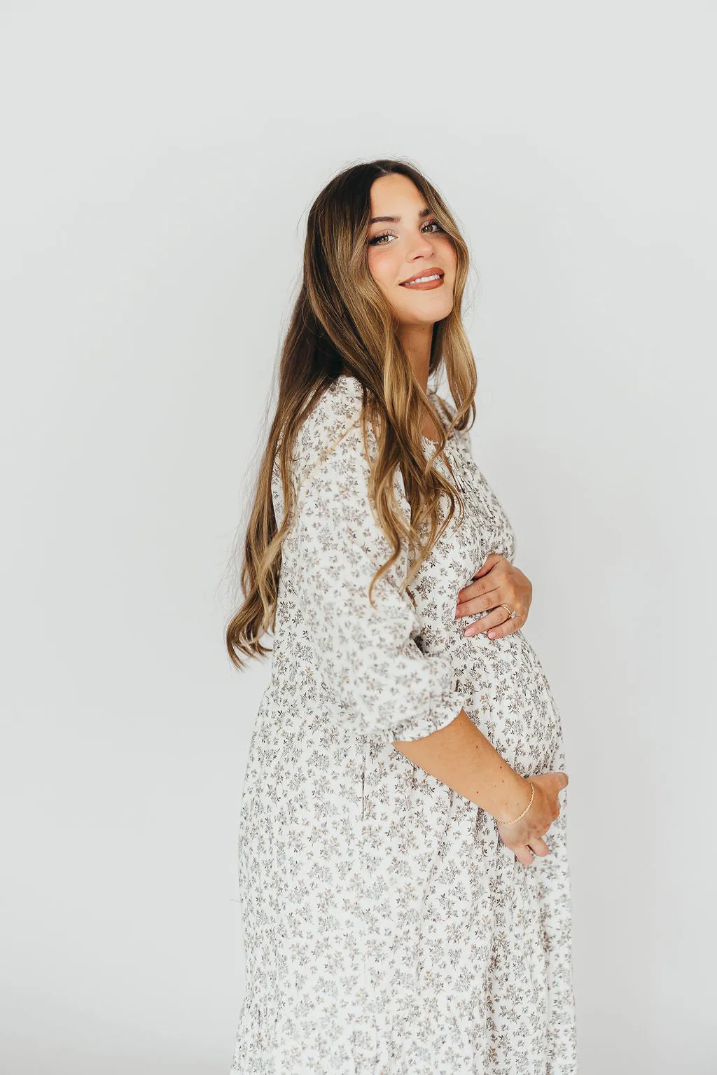 Avery Tiered Linen-Blend Midi Dress in Off-White - Bump Friendly and Inclusive Sizing