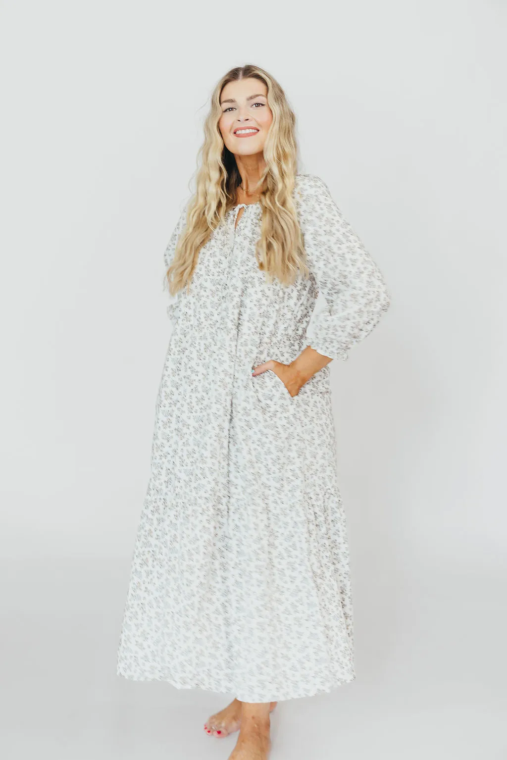 Avery Tiered Linen-Blend Midi Dress in Off-White - Bump Friendly and Inclusive Sizing