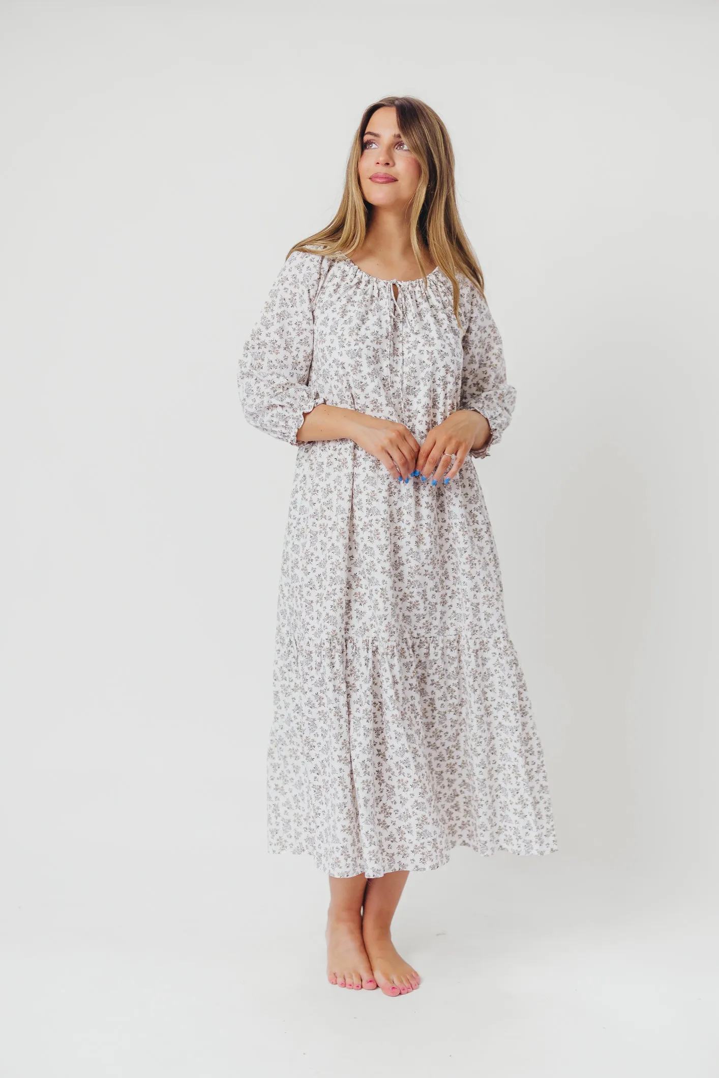 Avery Tiered Linen-Blend Midi Dress in Off-White - Bump Friendly and Inclusive Sizing