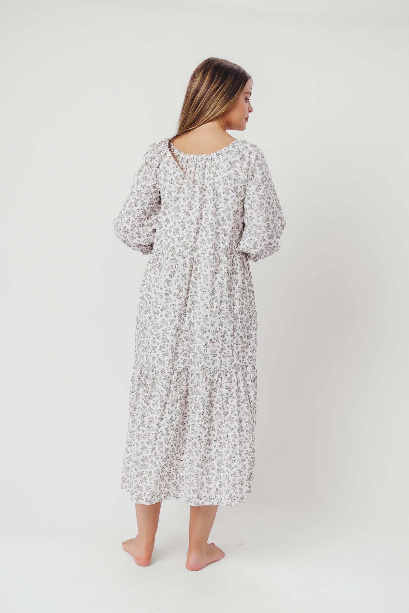 Avery Tiered Linen-Blend Midi Dress in Off-White - Bump Friendly and Inclusive Sizing