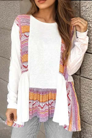 Aztec Print Ruffled Tunic Long Sleeve Babydoll Top