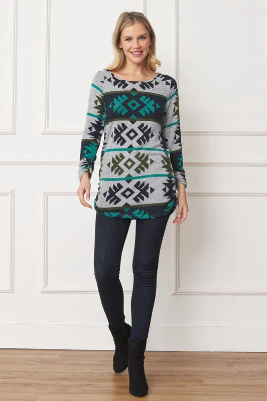 Aztec Shirred Side Accent Top