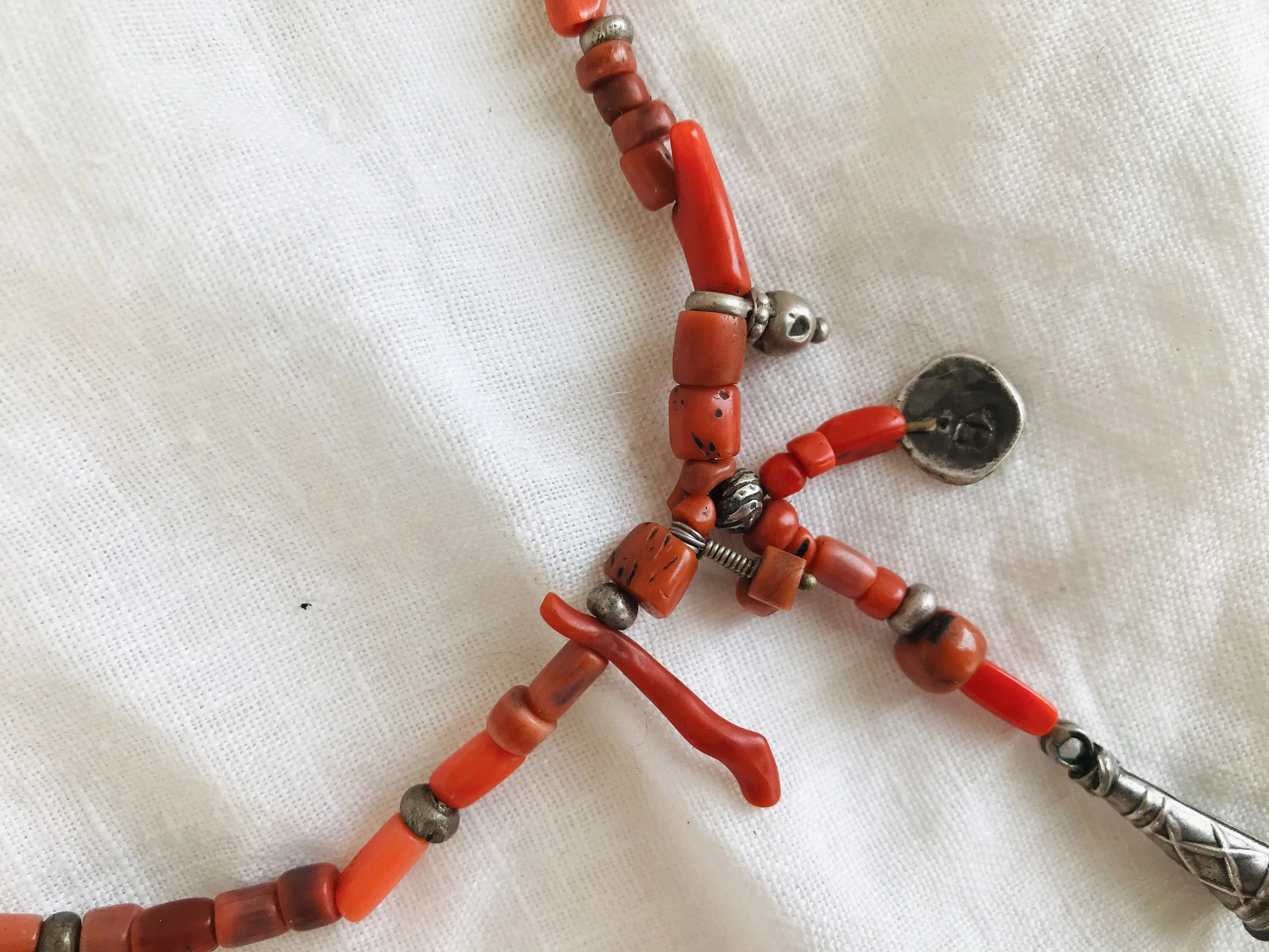 Berber Silver and Coral Necklace. Tiznit, Morocco
