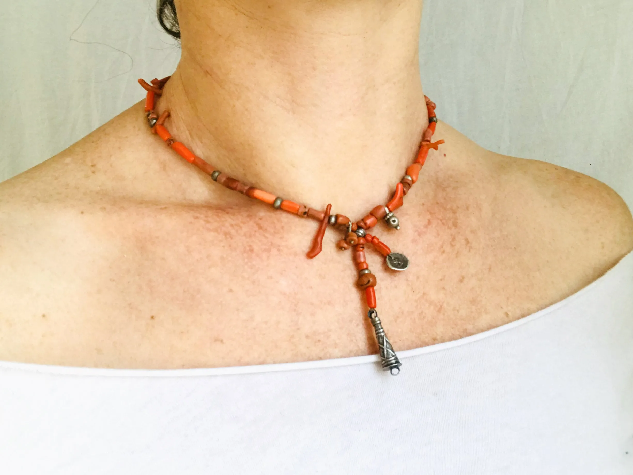 Berber Silver and Coral Necklace. Tiznit, Morocco