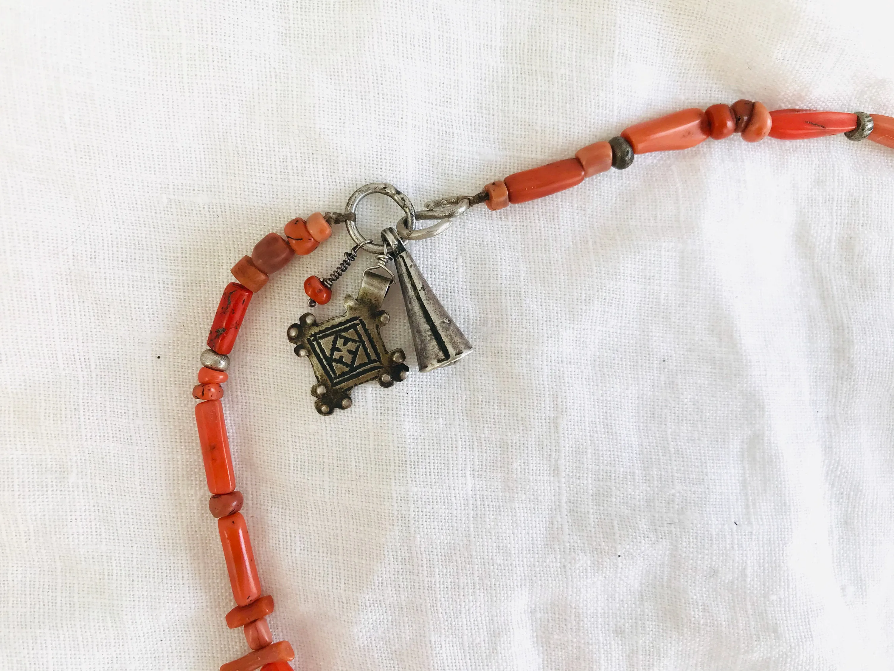 Berber Silver and Coral Necklace. Tiznit, Morocco
