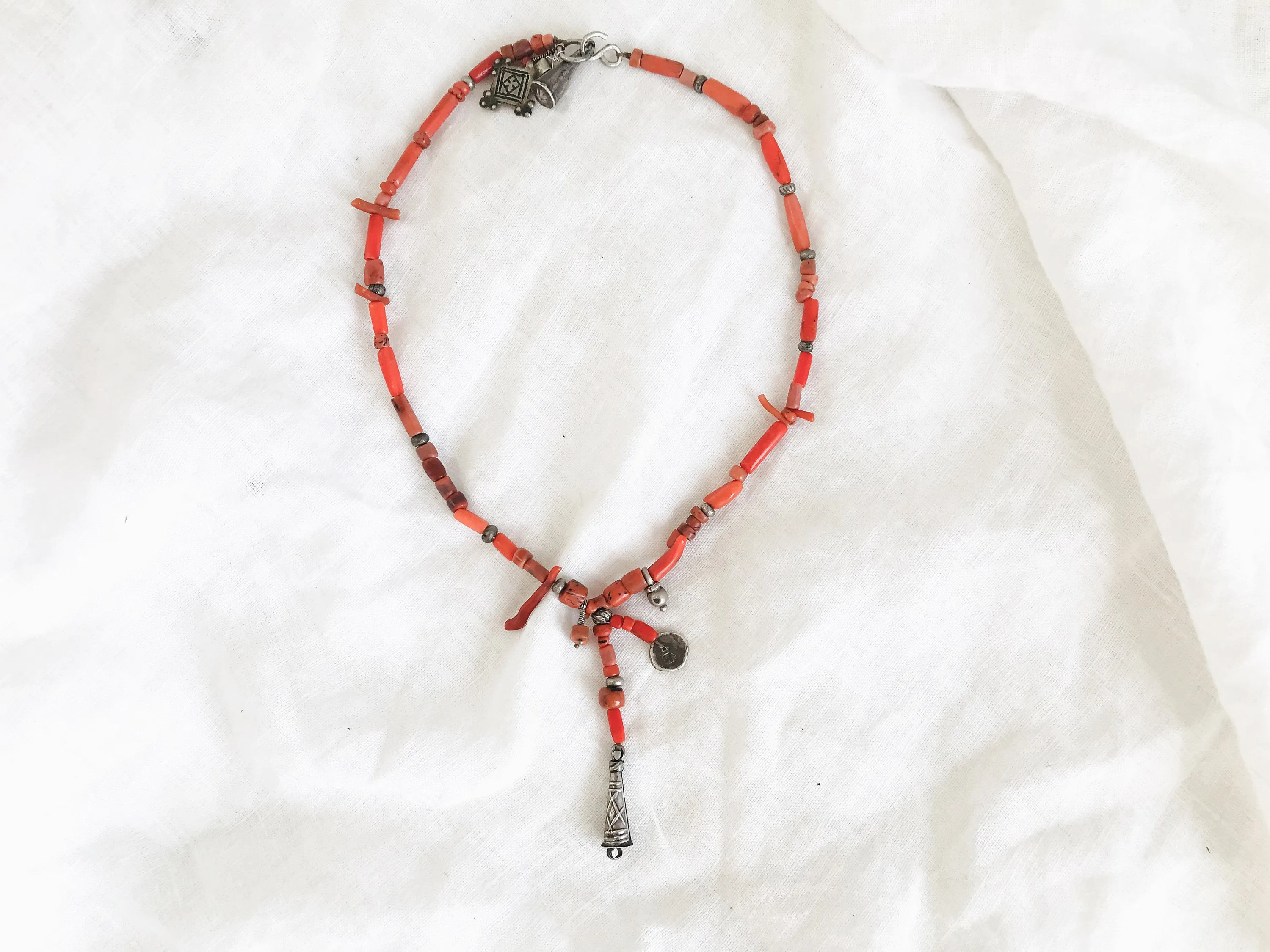 Berber Silver and Coral Necklace. Tiznit, Morocco