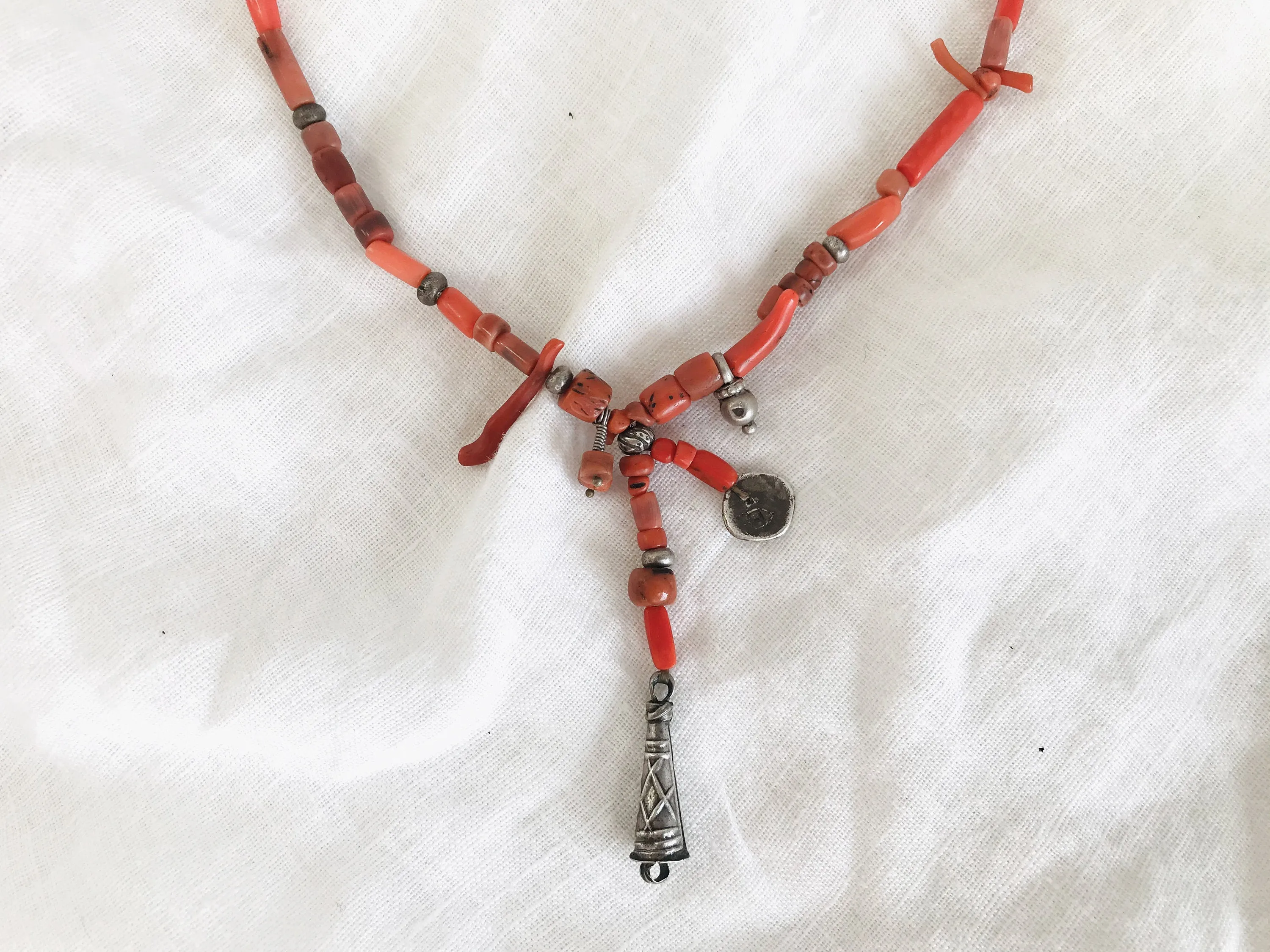 Berber Silver and Coral Necklace. Tiznit, Morocco