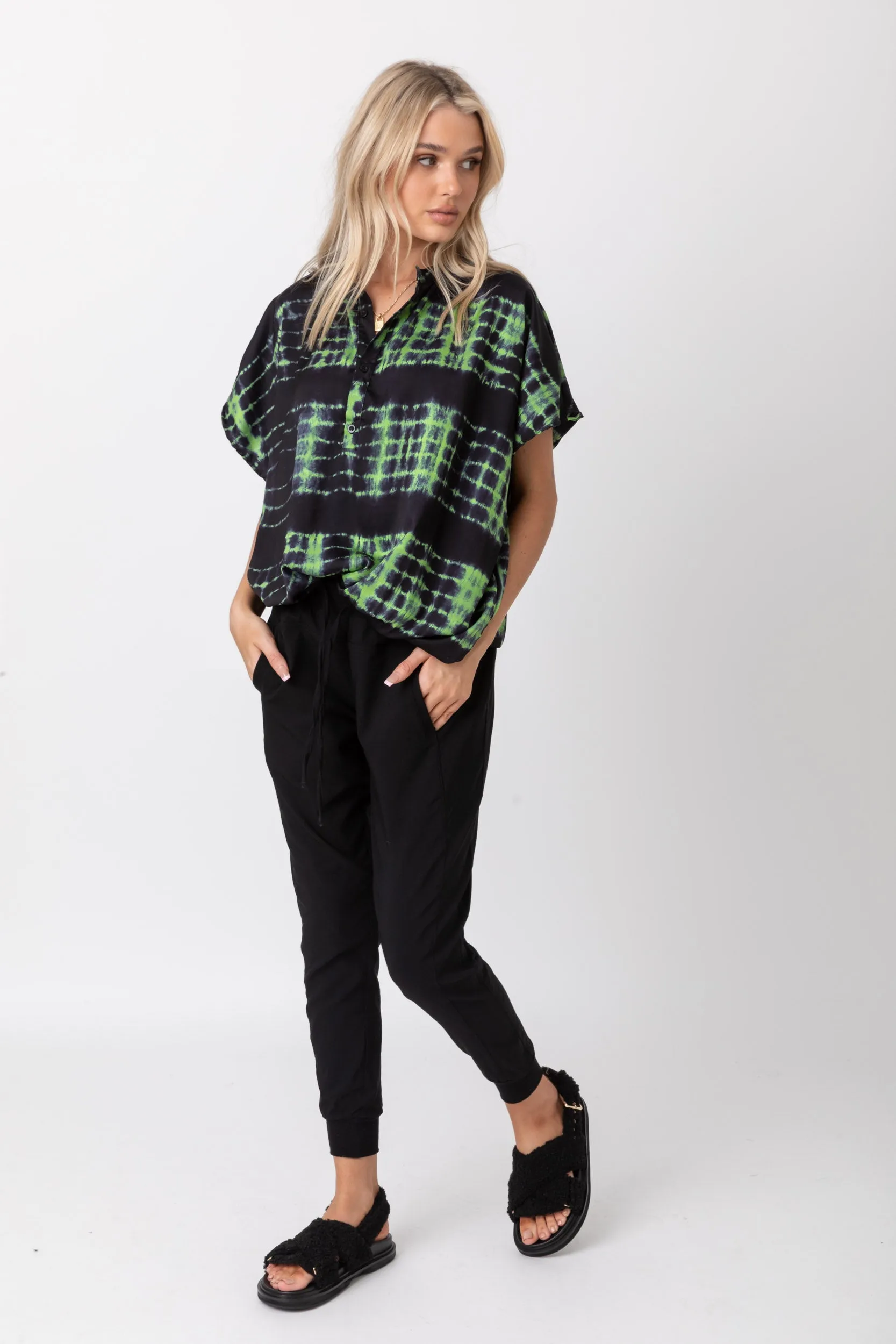 CHICAGO Blouse Navy & Green