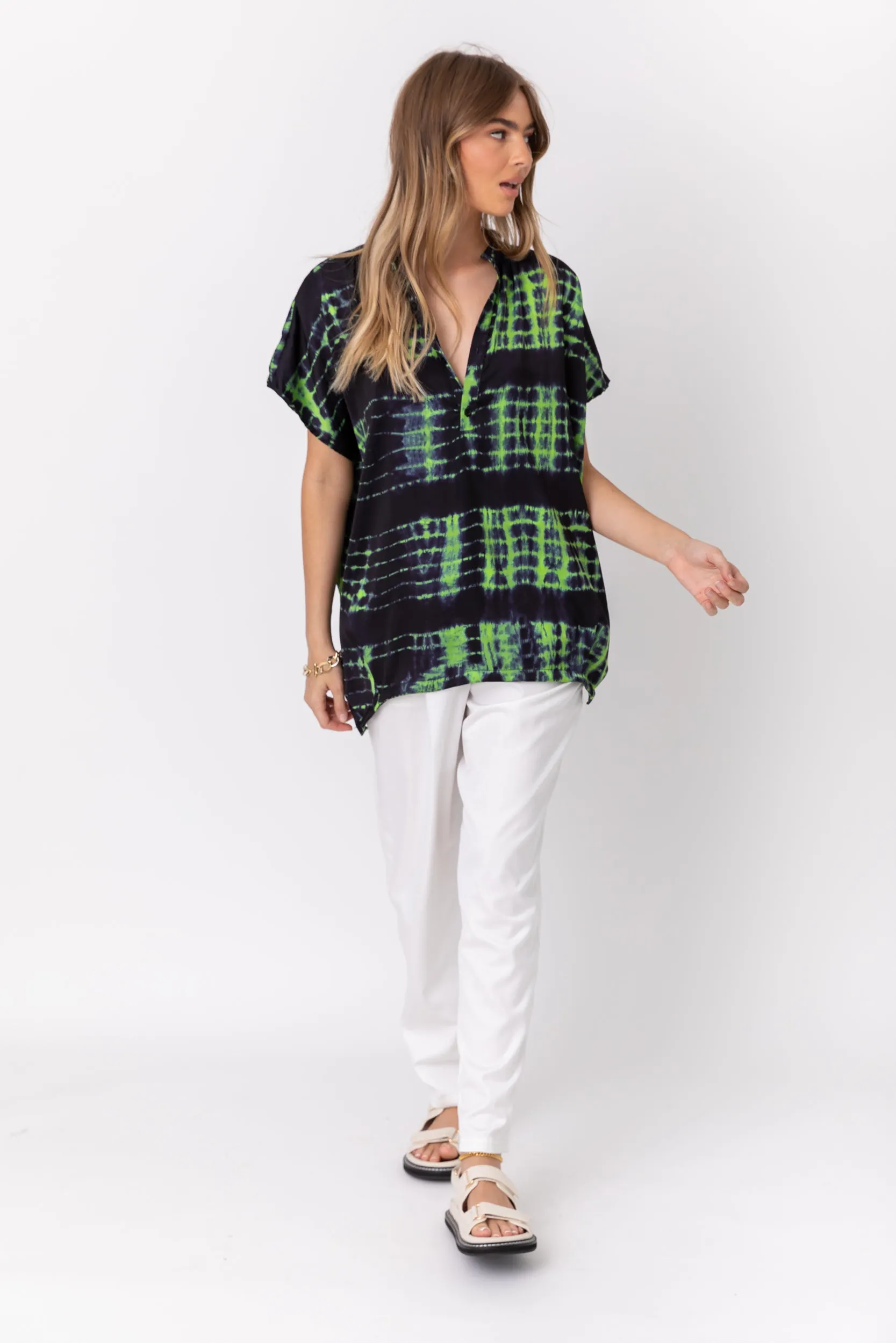 CHICAGO Blouse Navy & Green