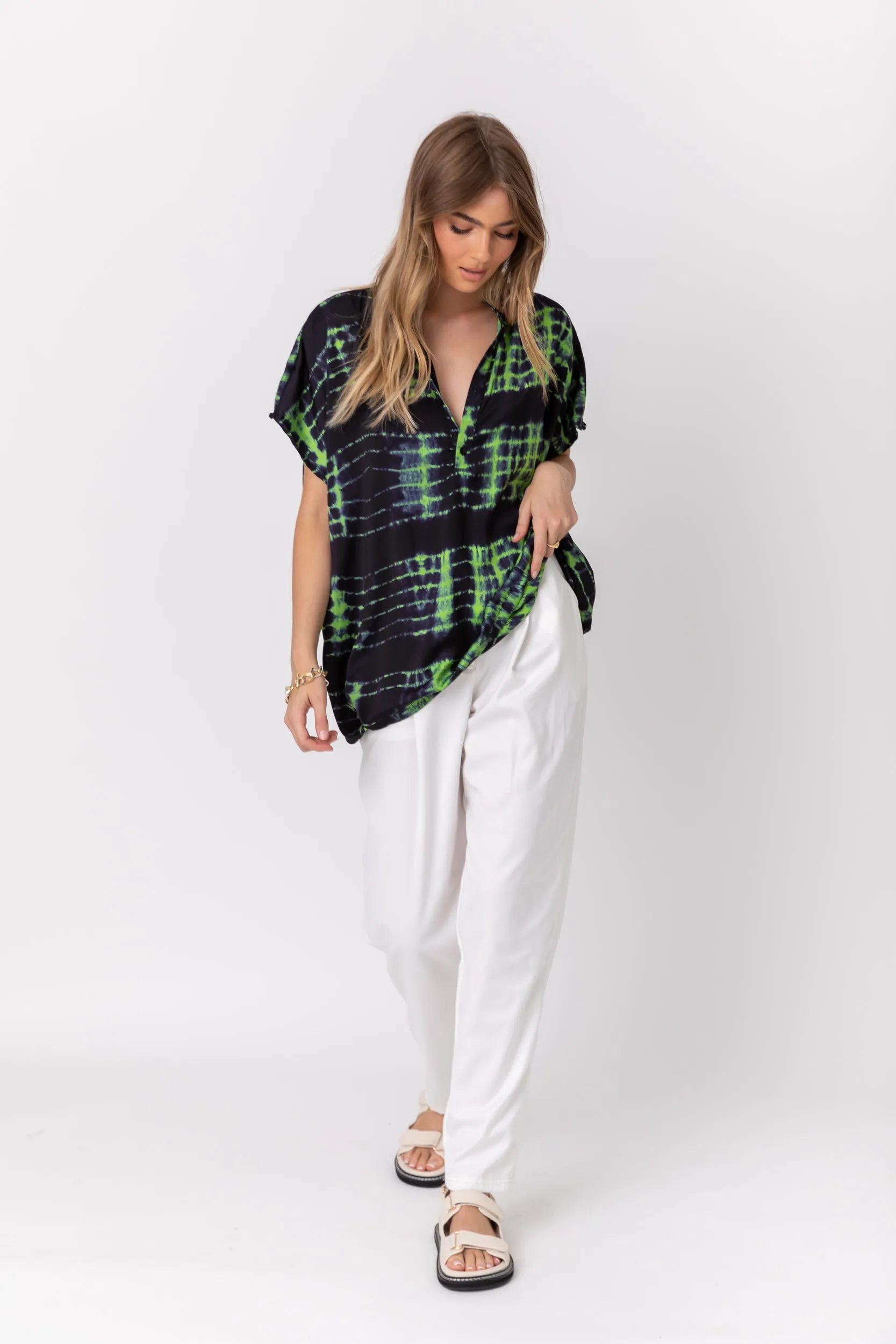 CHICAGO Blouse Navy & Green