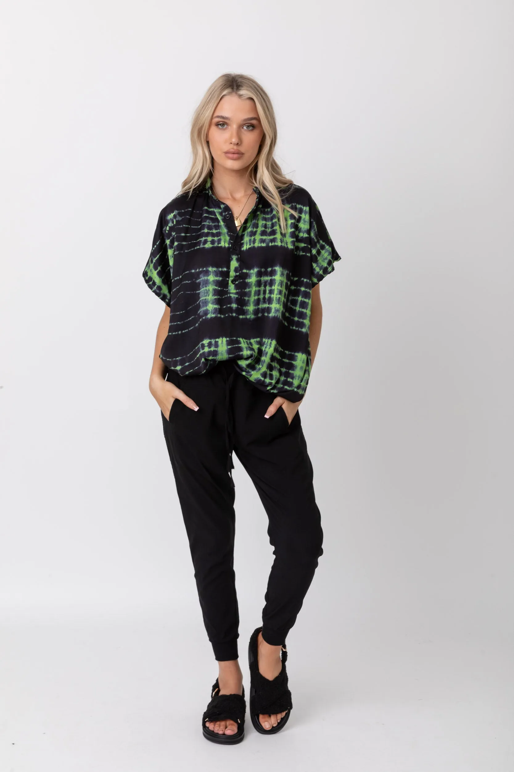 CHICAGO Blouse Navy & Green