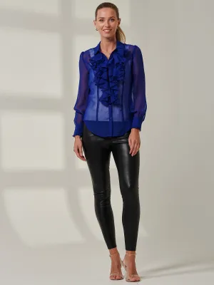 Chiffon Ruffle Front Shirt, Royal Blue