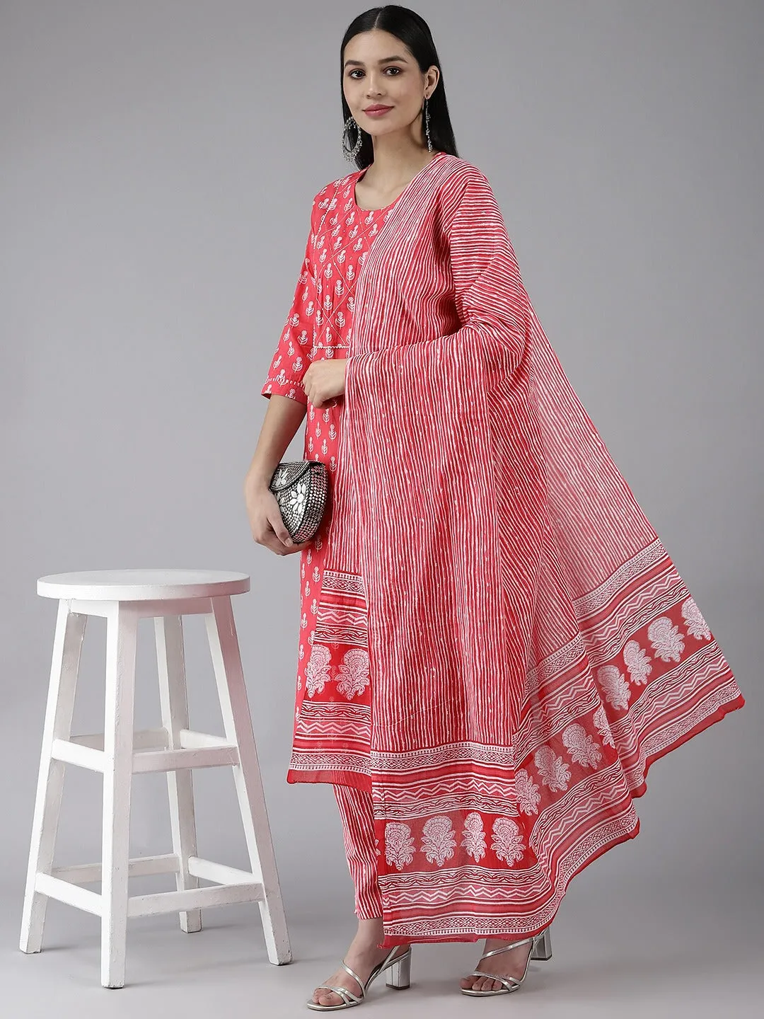 Coral Pink Dupatta Set
