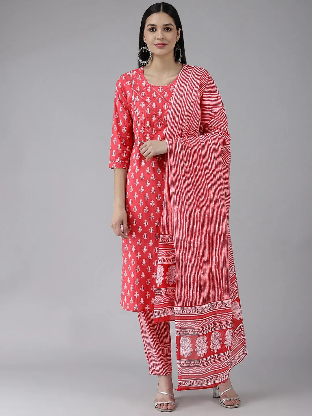 Coral Pink Dupatta Set