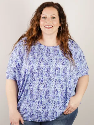 Curvy Wrinkle Free Royal Blue Print Tunic