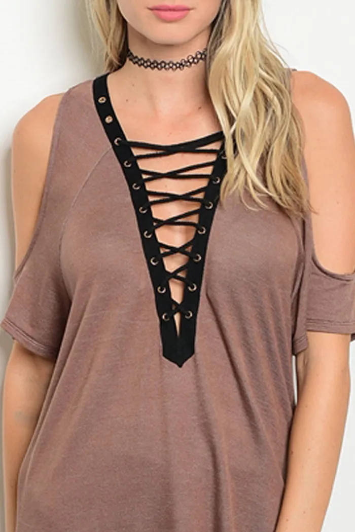 Deep V Peek Shoulder Tunic Top