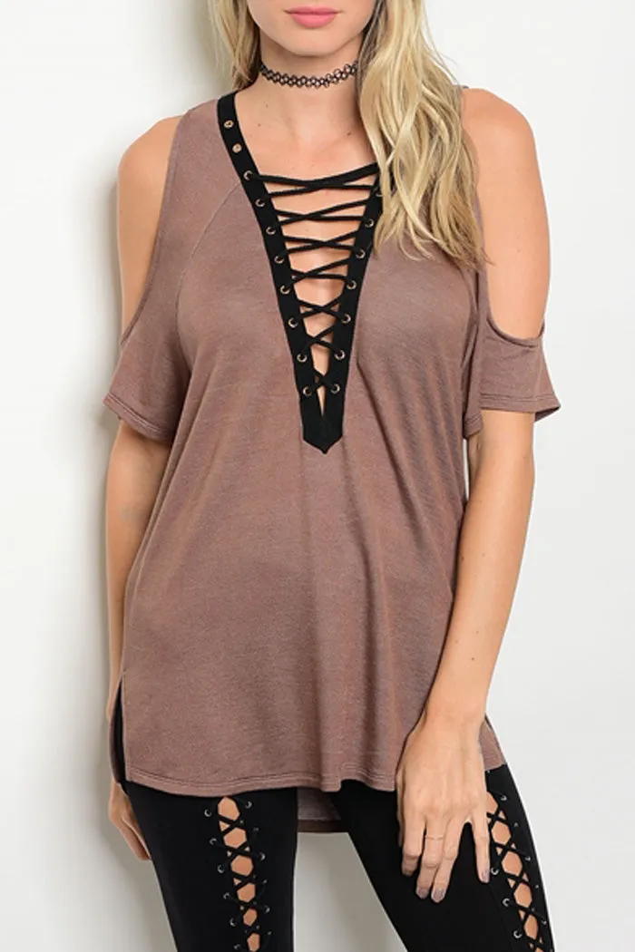 Deep V Peek Shoulder Tunic Top