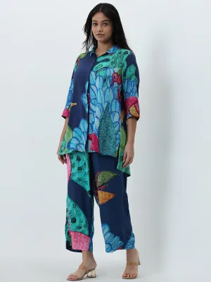 Diza Blue Botanical Design Straight Tunic