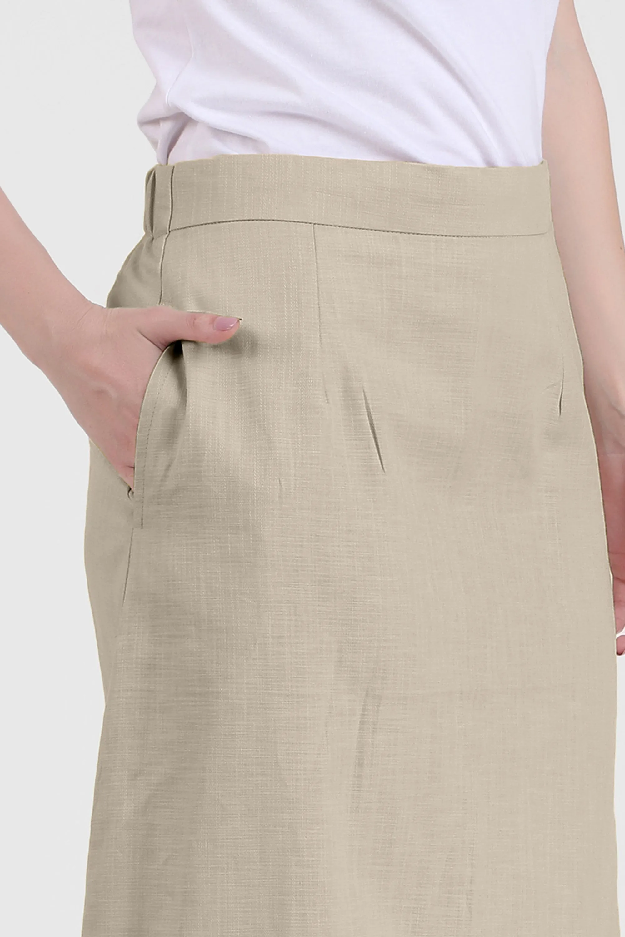 Elegant Linen Blend Midi Skirt, Beige