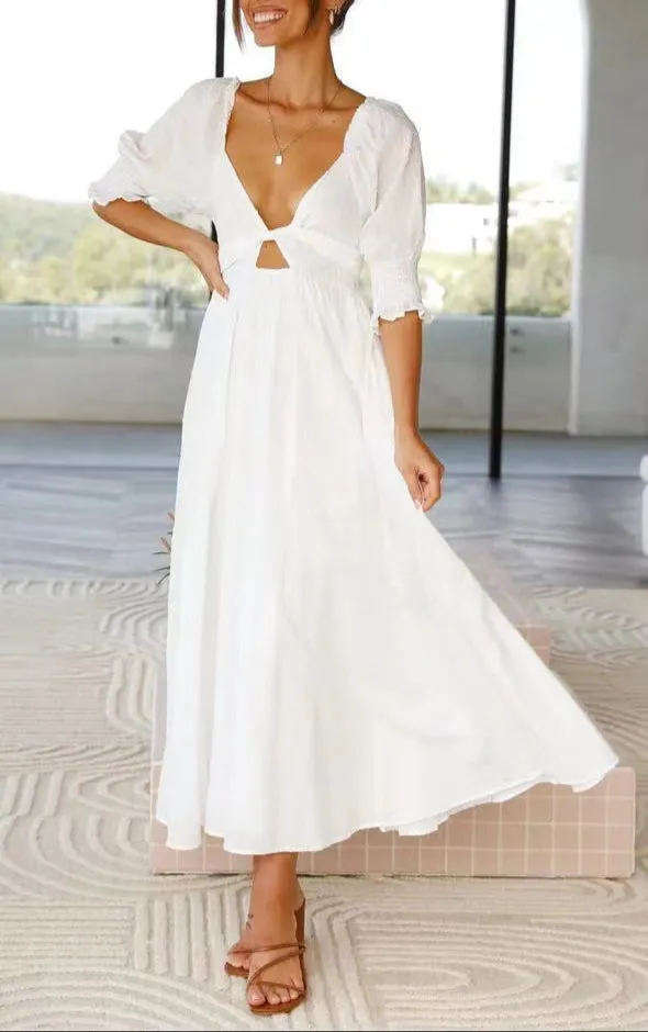 Fashion Knotted Puff Sleeve Dress
