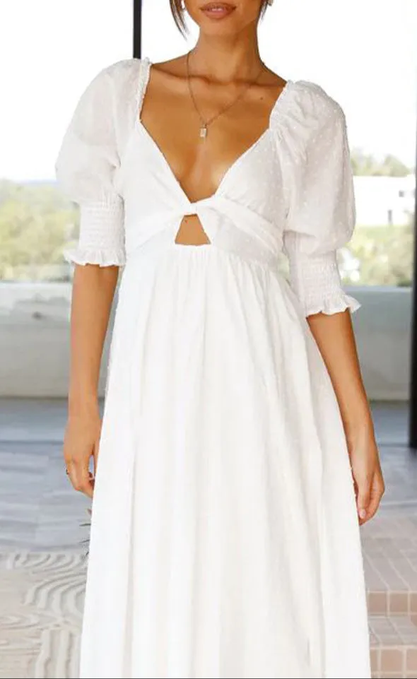 Fashion Knotted Puff Sleeve Dress