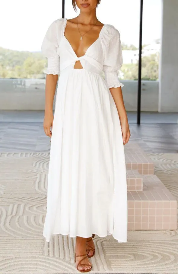 Fashion Knotted Puff Sleeve Dress