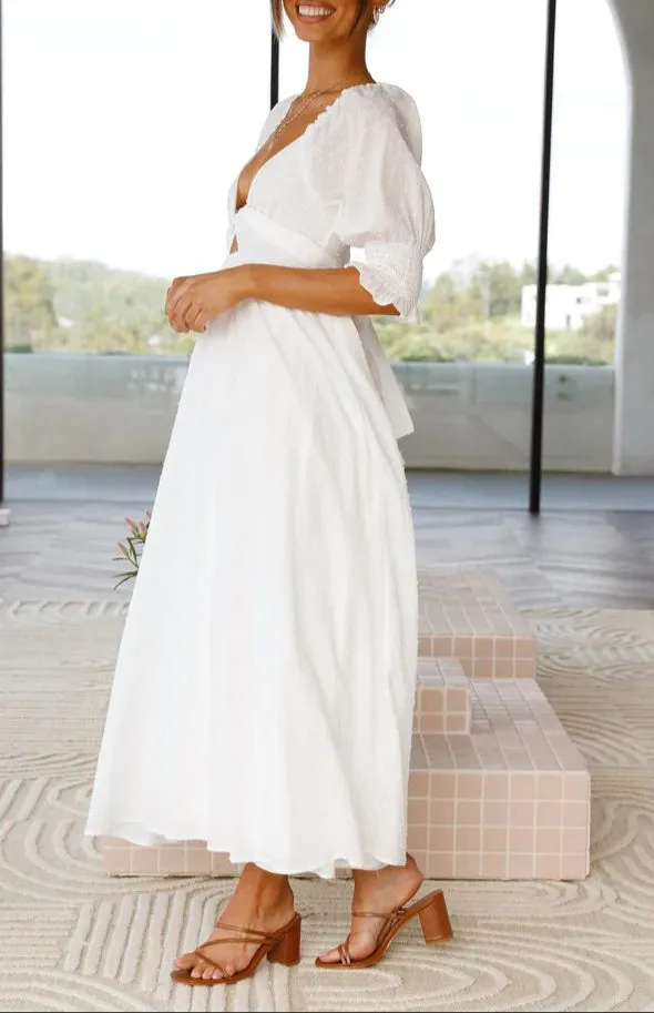 Fashion Knotted Puff Sleeve Dress