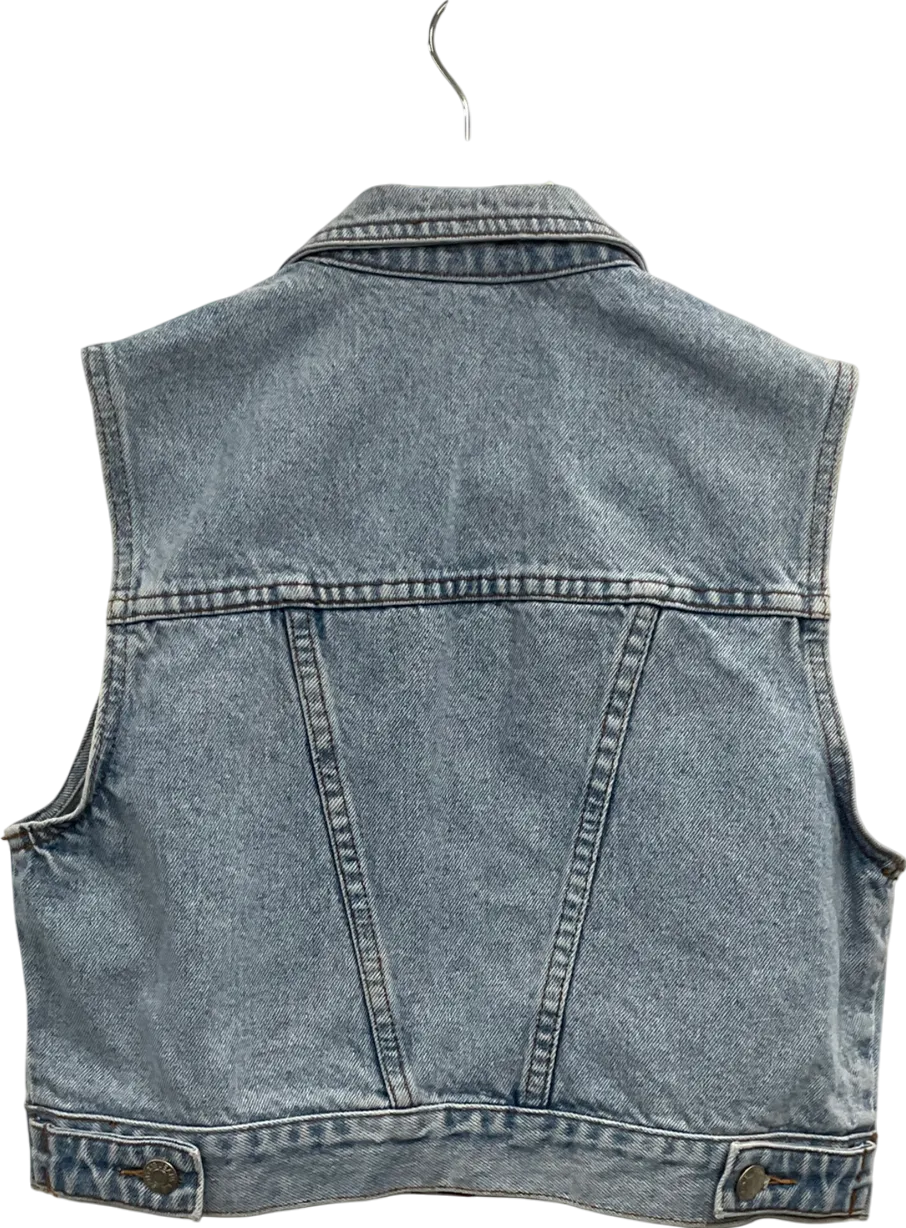 Fitted Denim Gilet In Mid Blue UK XS