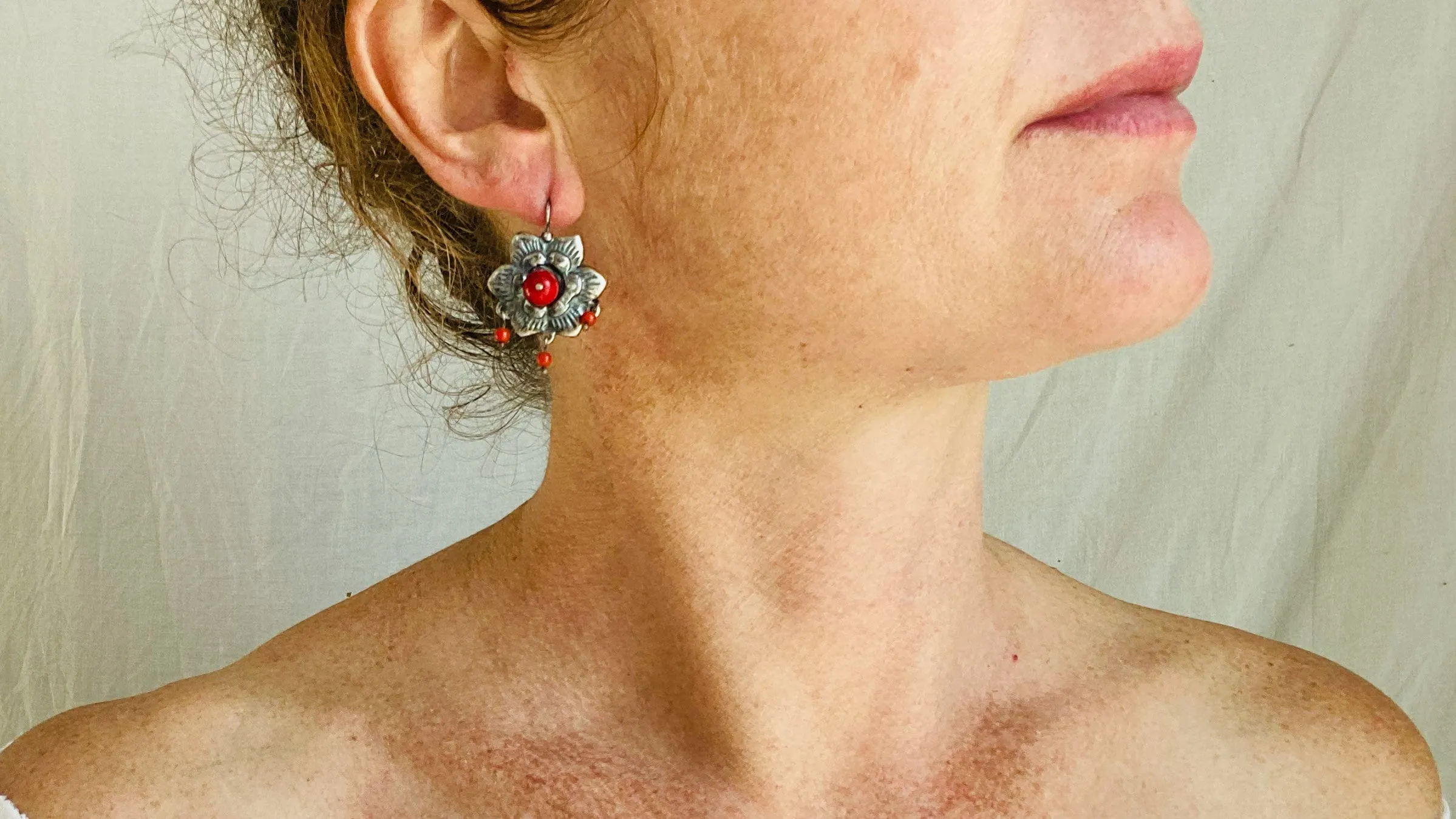 FlowerHand Cast. Sterling Silver & Coral. Mexico. Frida Kahlo