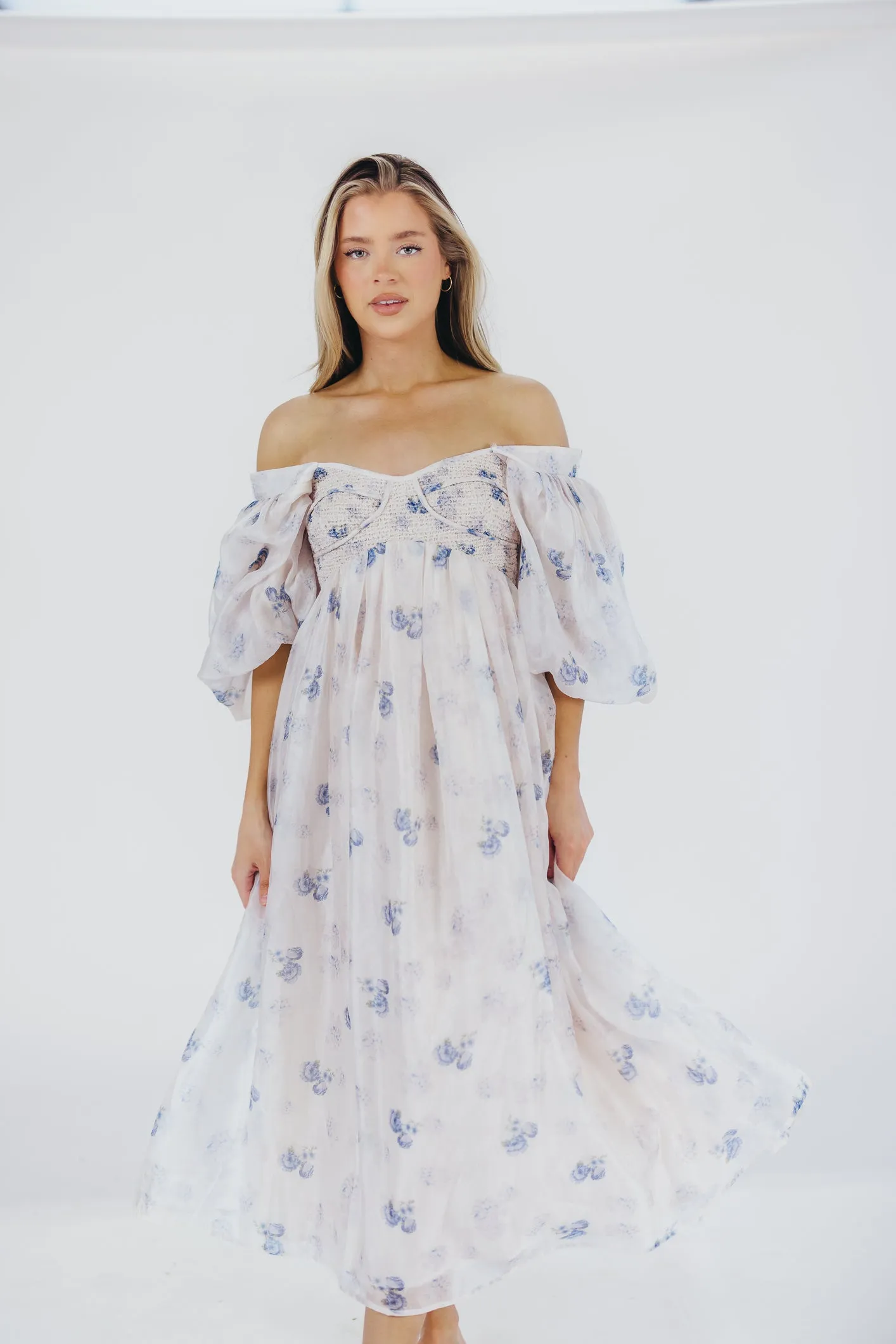 Harlow Maxi Dress in Muted Blue Floral - Bump Friendly & Inclusive Sizing (S-3XL)