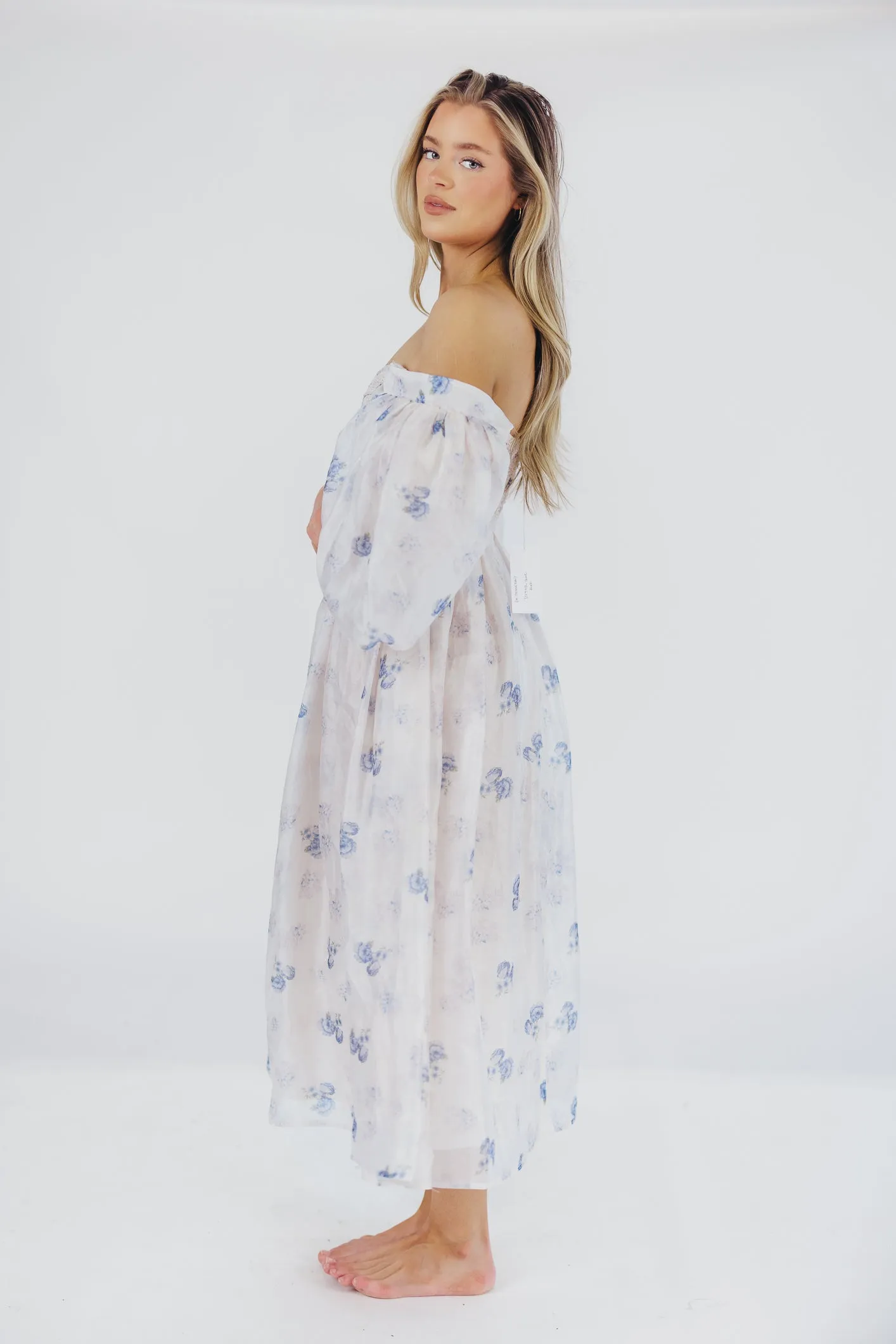 Harlow Maxi Dress in Muted Blue Floral - Bump Friendly & Inclusive Sizing (S-3XL)