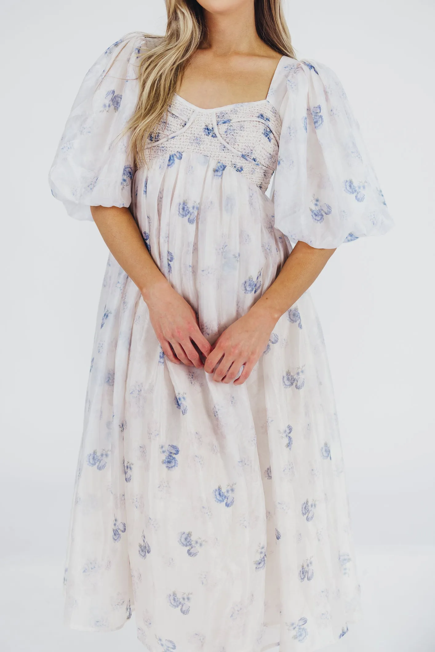 Harlow Maxi Dress in Muted Blue Floral - Bump Friendly & Inclusive Sizing (S-3XL)