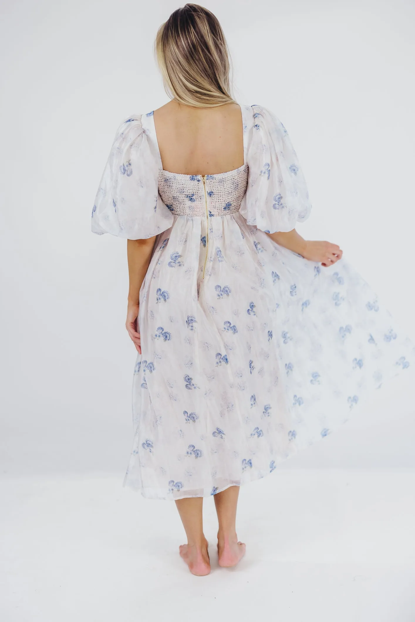 Harlow Maxi Dress in Muted Blue Floral - Bump Friendly & Inclusive Sizing (S-3XL)