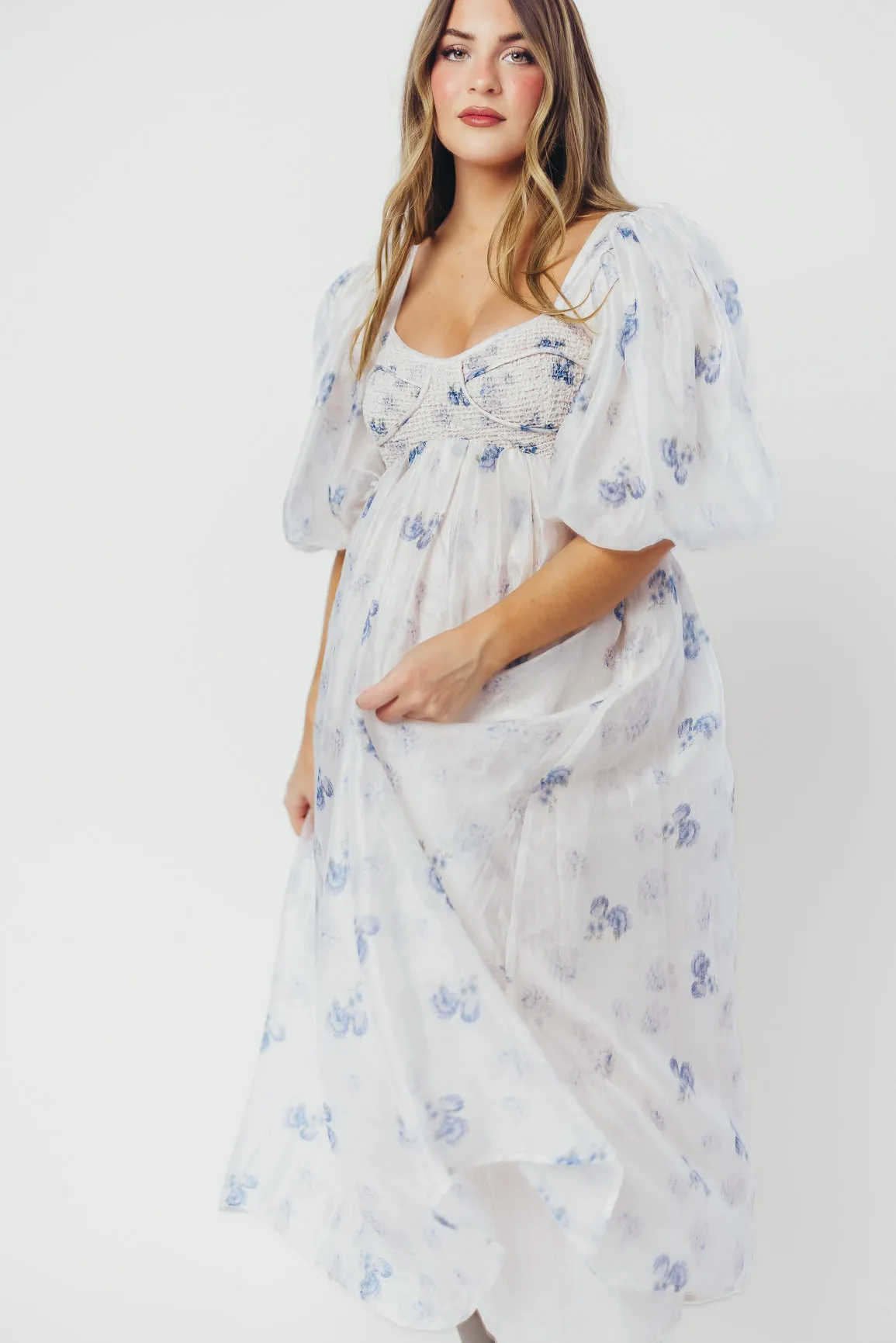 Harlow Maxi Dress in Muted Blue Floral - Bump Friendly & Inclusive Sizing (S-3XL)