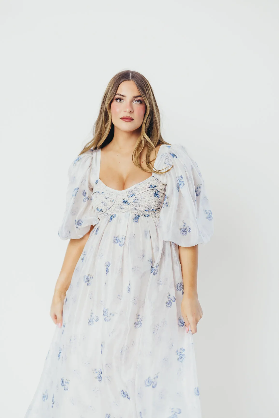 Harlow Maxi Dress in Muted Blue Floral - Bump Friendly & Inclusive Sizing (S-3XL)