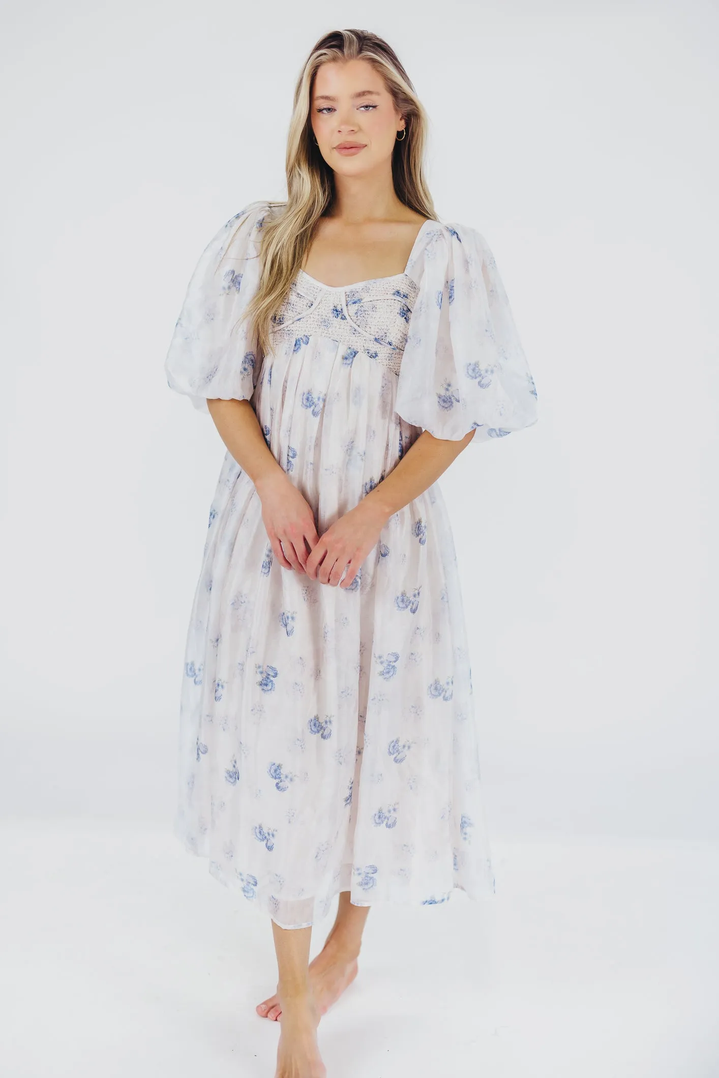 Harlow Maxi Dress in Muted Blue Floral - Bump Friendly & Inclusive Sizing (S-3XL)